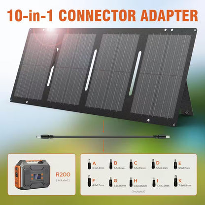 300-Watt Portable Solar Generator W/ Foldable 60-Watt Monocrystalline Solar Panel and 280Wh for Camping, RV, Outdoor Use