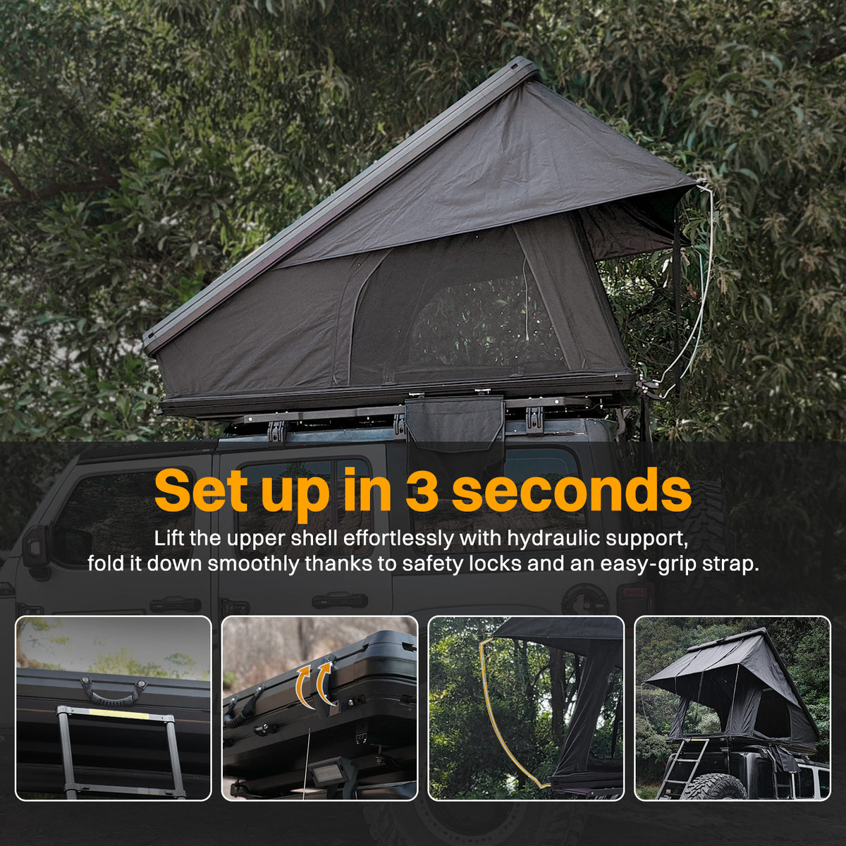 Roof Top Tent Hardshell Rooftop Tent for Van SUV Truck Car Overland Tent Camping for 2-3 Person with Ladder