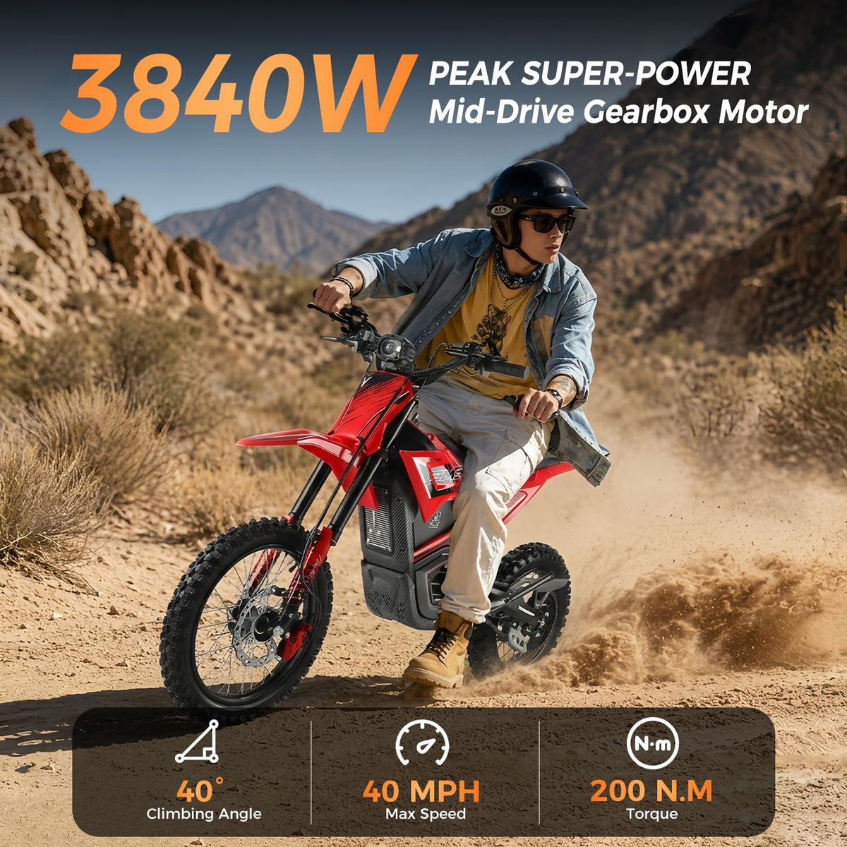 Electric Dirt Bike with Mid-Drive Motor 3840/5600W Peak,Electric Motorcycle 48V/60V 23.4Ah/27Ah Battery,Ul Certified Off-Road Motorcycle for Teens & Adults, Hydraulic Brakes & Dual Shock