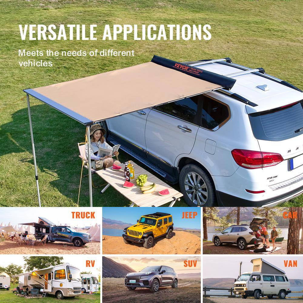 Car Side Awning, Large 4.6 Ft. X 6.6 Ft. Shade Coverage Vehicle Awning, Pu3000Mm UV 50+ Retractable Car Awning