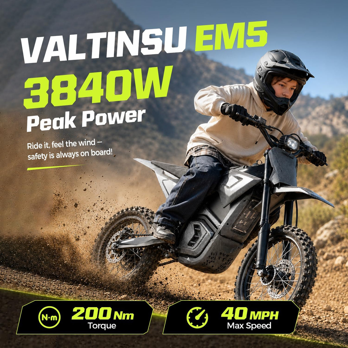 Electric Dirt Bike for Teens Adults, Mid-Drive Motor 3840W Peak, Electric Motorcycle 48V 23.4Ah Battery, 40Mph, Full Hydraulic Brakes and Suspensions Mountain Off-Road E Dirt Bike, Black/12+
