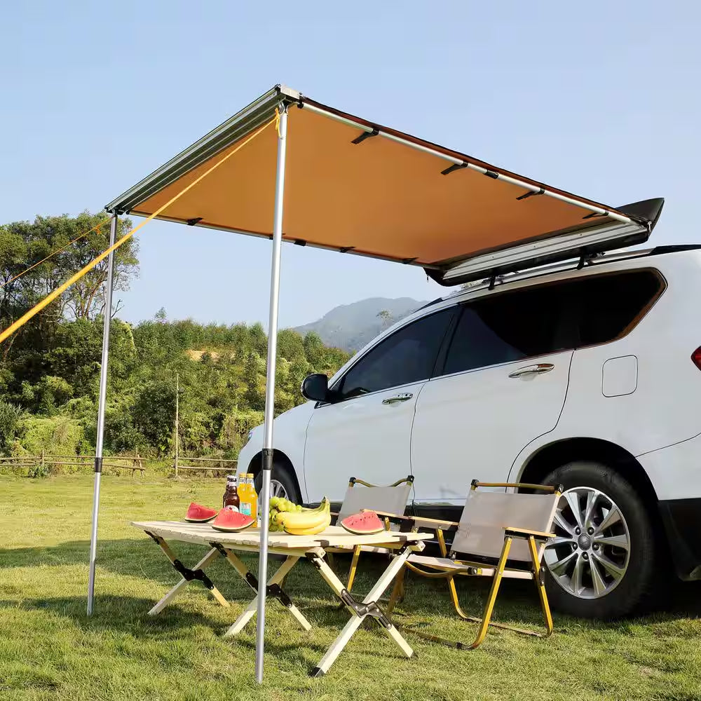 Car Side Awning, Large 4.6 Ft. X 6.6 Ft. Shade Coverage Vehicle Awning, Pu3000Mm UV 50+ Retractable Car Awning