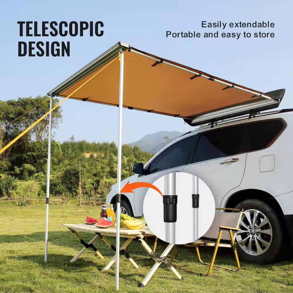 Car Side Awning, Large 4.6 Ft. X 6.6 Ft. Shade Coverage Vehicle Awning, Pu3000Mm UV 50+ Retractable Car Awning