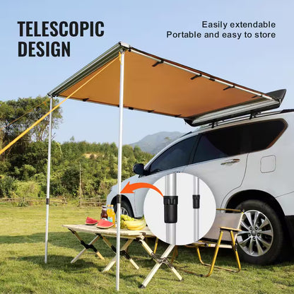 Car Side Awning, Large 4.6 Ft. X 6.6 Ft. Shade Coverage Vehicle Awning, Pu3000Mm UV 50+ Retractable Car Awning