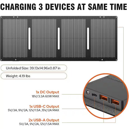 300-Watt Portable Solar Generator W/ Foldable 60-Watt Monocrystalline Solar Panel and 280Wh for Camping, RV, Outdoor Use