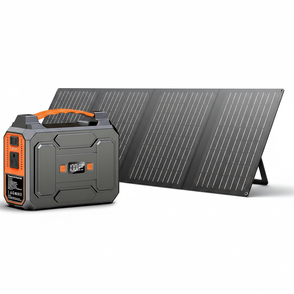 Solar Powered Generator 200W Peak/100W Rated, Portable Solar Generator Power Station with Solar Panels 40W Included, 146Wh Solar Power Bank with AC Outlet 110V for Home Use Camping Outdoor Adventure