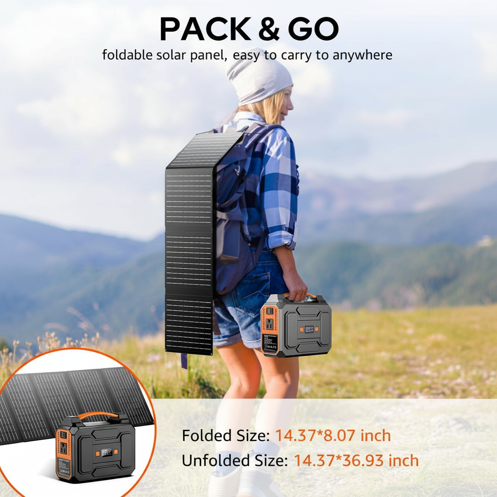 Solar Powered Generator 200W Peak/100W Rated, Portable Solar Generator Power Station with Solar Panels 40W Included, 146Wh Solar Power Bank with AC Outlet 110V for Home Use Camping Outdoor Adventure