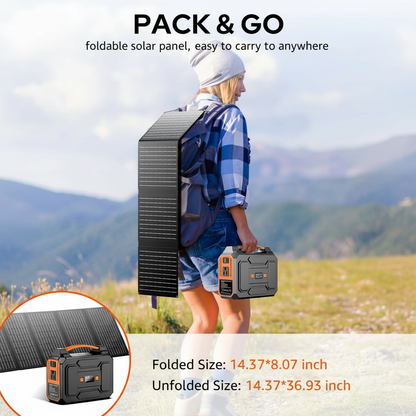 Solar Powered Generator 200W Peak/100W Rated, Portable Solar Generator Power Station with Solar Panels 40W Included, 146Wh Solar Power Bank with AC Outlet 110V for Home Use Camping Outdoor Adventure